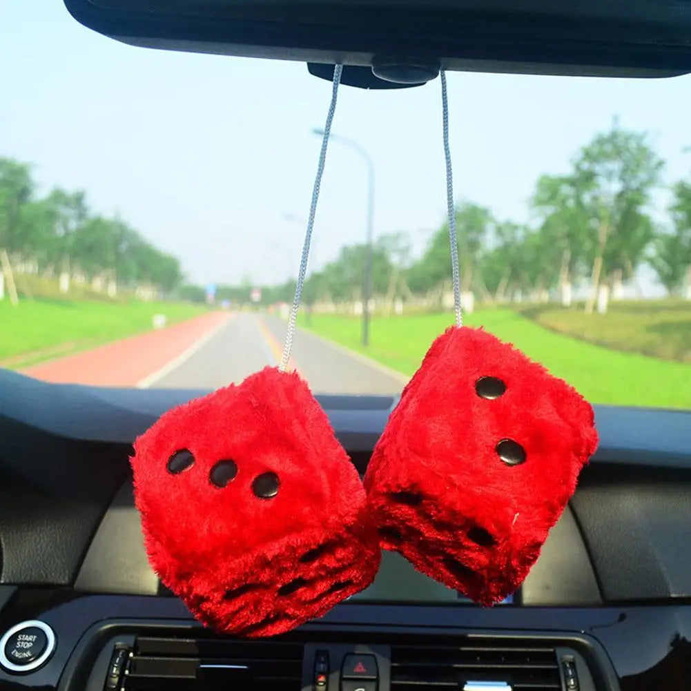 Fuzzy Plush Dice with Dots Retro Square Plush Hanging Mirror Fuzzy Dices for Pink Car Interior Ornament Decoration F3O7
