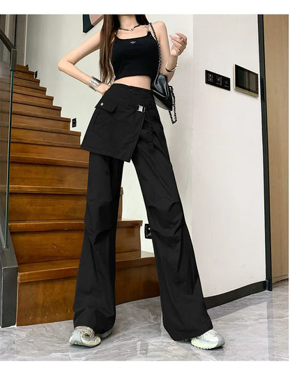 Korean Pantalon Femme High Waist Casual Irregular Y2k Wide Leg Pants for Women Straight Fashion Trousers 2024 New Bottoms