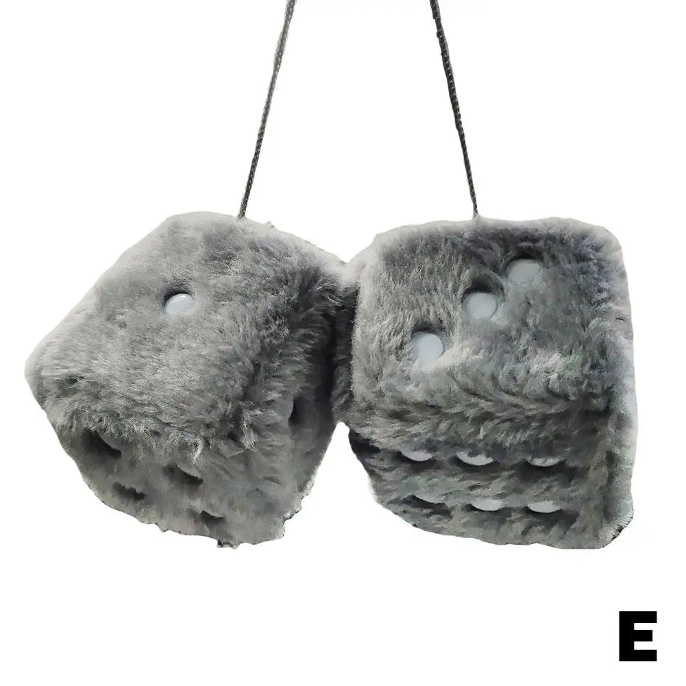 Fuzzy Plush Dice with Dots Retro Square Plush Hanging Mirror Fuzzy Dices for Pink Car Interior Ornament Decoration F3O7