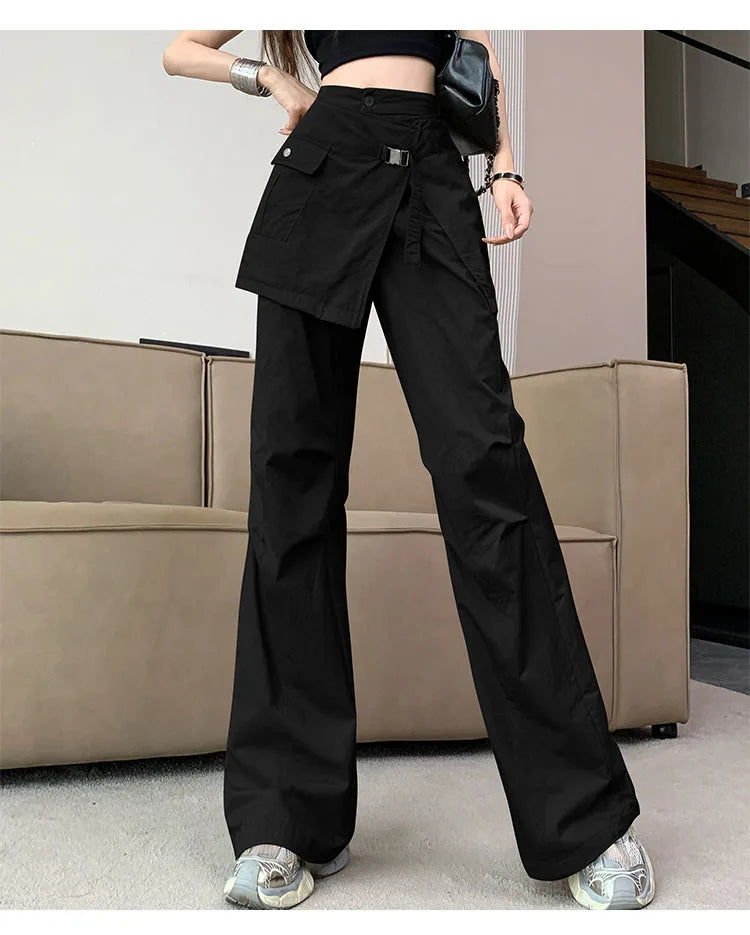Korean Pantalon Femme High Waist Casual Irregular Y2k Wide Leg Pants for Women Straight Fashion Trousers 2024 New Bottoms