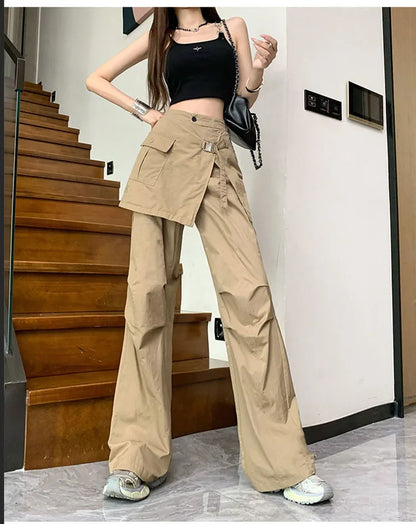 Korean Pantalon Femme High Waist Casual Irregular Y2k Wide Leg Pants for Women Straight Fashion Trousers 2024 New Bottoms
