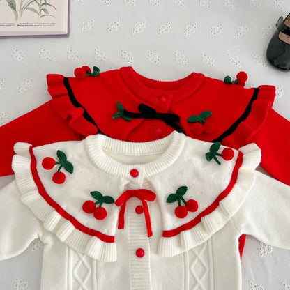 Girls' flying sleeve long sleeve knitted sweater set autumn and winter new girls' two piece dress baby birthday party suit