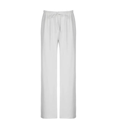 Beachy Wide-Leg Pants Soft Flowy Solid Color Women's Trousers Elastic Waist Casual Boho Chic Everyday Lounge Pants Woman Trendy