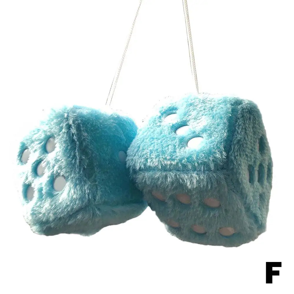 Fuzzy Plush Dice with Dots Retro Square Plush Hanging Mirror Fuzzy Dices for Pink Car Interior Ornament Decoration F3O7