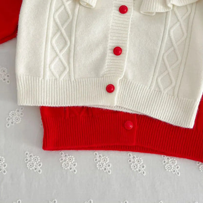 Girls' flying sleeve long sleeve knitted sweater set autumn and winter new girls' two piece dress baby birthday party suit