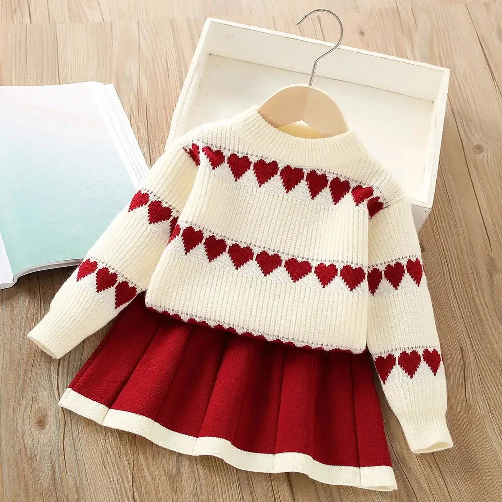 Girls' flying sleeve long sleeve knitted sweater set autumn and winter new girls' two piece dress baby birthday party suit