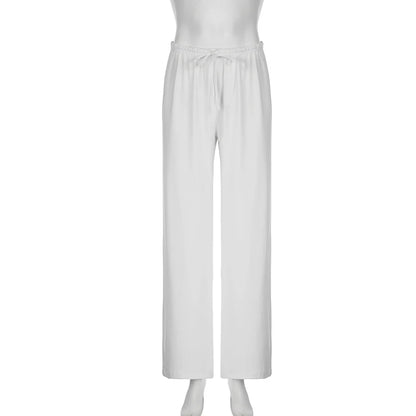 Beachy Wide-Leg Pants Soft Flowy Solid Color Women's Trousers Elastic Waist Casual Boho Chic Everyday Lounge Pants Woman Trendy