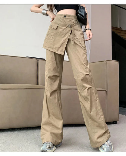 Korean Pantalon Femme High Waist Casual Irregular Y2k Wide Leg Pants for Women Straight Fashion Trousers 2024 New Bottoms