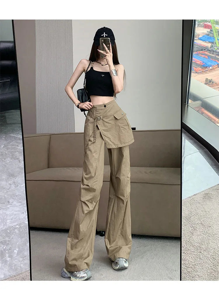 Korean Pantalon Femme High Waist Casual Irregular Y2k Wide Leg Pants for Women Straight Fashion Trousers 2024 New Bottoms