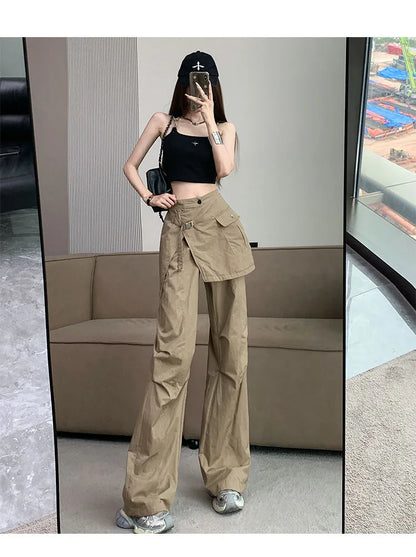 Korean Pantalon Femme High Waist Casual Irregular Y2k Wide Leg Pants for Women Straight Fashion Trousers 2024 New Bottoms