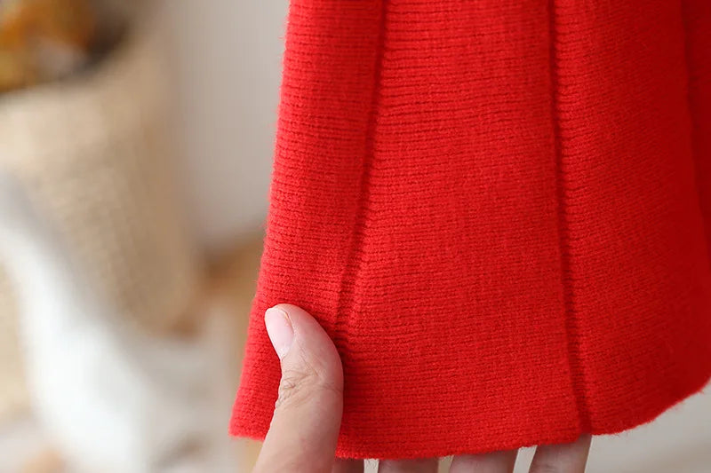 Girls' flying sleeve long sleeve knitted sweater set autumn and winter new girls' two piece dress baby birthday party suit