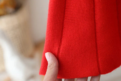 Girls' flying sleeve long sleeve knitted sweater set autumn and winter new girls' two piece dress baby birthday party suit