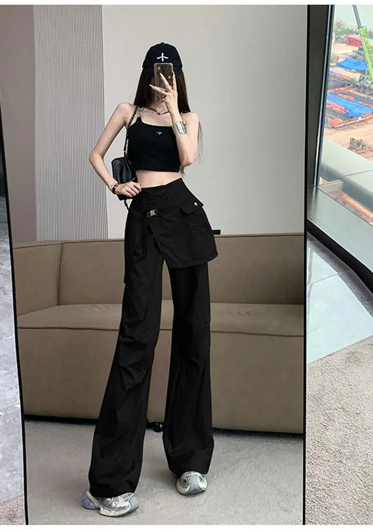 Korean Pantalon Femme High Waist Casual Irregular Y2k Wide Leg Pants for Women Straight Fashion Trousers 2024 New Bottoms