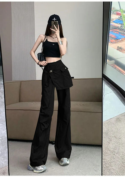 Korean Pantalon Femme High Waist Casual Irregular Y2k Wide Leg Pants for Women Straight Fashion Trousers 2024 New Bottoms