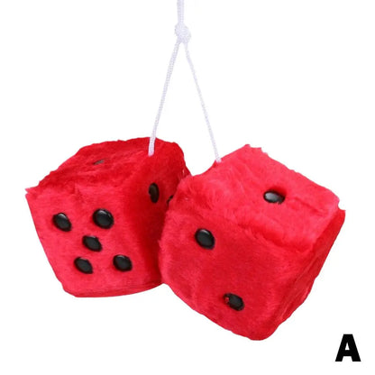Fuzzy Plush Dice with Dots Retro Square Plush Hanging Mirror Fuzzy Dices for Pink Car Interior Ornament Decoration F3O7
